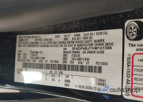 2017 Ford Fiesta Se z USA, uszkodzony, nr VIN 3FADP4BJ7HM161308